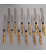 Landers Frary Clark 12 Knives Carved Celluloid Handles Sterling Silver Band - $131.01 CAD