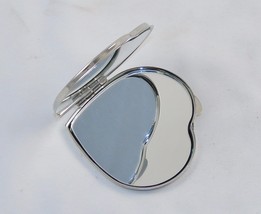 Compact Purse Mirror w/Dual View, Monogram In Center of Heart-Shape Metal Case - £7.95 GBP