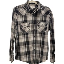 CLUB ROOM Men&#39;s Slim Fit Long Sleeve GREY Plaid Pocket Button Up Shirt M... - £7.56 GBP