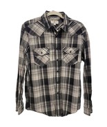 CLUB ROOM Men&#39;s Slim Fit Long Sleeve GREY Plaid Pocket Button Up Shirt M... - £7.44 GBP