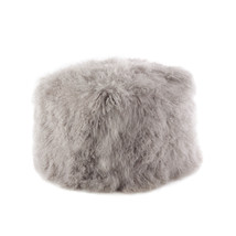SARO Mongolian Lamb Fur Wool Pouf Ottoman Fog - $12,208.59 MXN