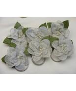 Vintage Handmade Napkin Rings Set of 6  Light Grey w Floral Green Leaf #32 - $368.72 MXN