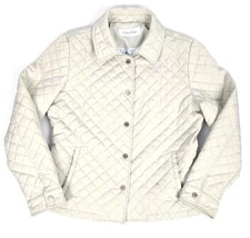 Calvin Klein Jacket Coat Womens M Petite Diamond Quilted Puff Beige Snap Lined - £11.86 GBP