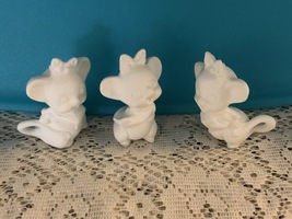 W3 - Set of 3 Girl Christmas Mice Ceramic Bisque Ready-to-Paint, You Paint - $4.25