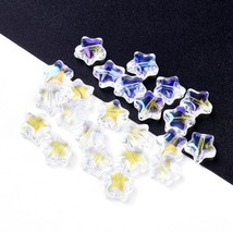 25 Glass Star Beads Clear AB Celestial Jewelry Supplies 9mm Electroplated - £4.51 GBP