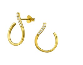 14ct Yellow Gold on Silver Vermeil Diamond Simulant CZ Earrings Hallmarked - £15.29 GBP