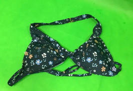 Juniors Knot Front Longline Triangle Bikini Top - Xhilaration Dark Blue Floral L - $12.99