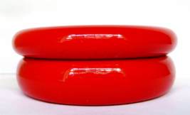  Vintage Pair Lucite Lipstick Red Bracelets Chunky Wide Stacking Bangles  - $30.00