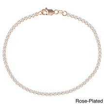 Sterling Silver Thin CZ Tennis Bracelet - Rose Gold Plated - £61.08 GBP