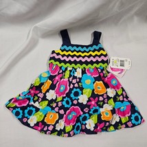 Vintage Baby Dress 12 m Youngland Bright Navy Blue Pop Floral Flower Ric Rac NEW - £10.98 GBP