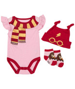 Harry Potter School Uniform 3-Piece Infant Bodysuit Set with Cap Multicolor - £18.31 GBP