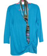Womens Blue Green Top with New Matching Scarf 3/4 Sleeve Lightweight Siz... - $9.85