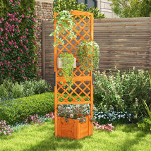 Raised Garden Bed Wooden Planter w/ Trellis for Vine Climbing Plant Flower - £103.70 GBP