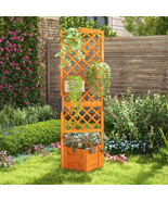 Raised Garden Bed Wooden Planter w/ Trellis for Vine Climbing Plant Flower - £107.25 GBP