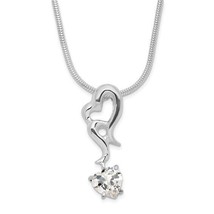 Vintage Sterling Silver Heart Cut CZ Cubic Zirconia Bezel Set Pendant Necklace - £31.32 GBP