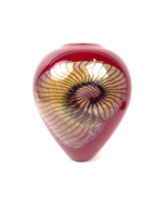 Art Glass Vase Satava Signed Red Nautilus Swirl  9.5&quot; x 8&quot; Vintage - €805,82 EUR