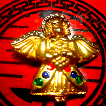 Gorgeous Multicolored Vintage Golden Angel Brooch - £11.66 GBP