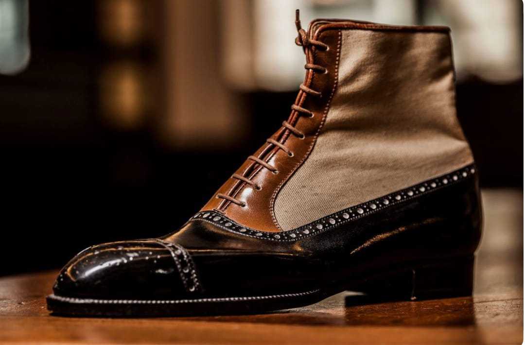 Men's High Ankle Multi Color Tweed Brogue Cap Toe Genuine Leather Laceup Boots