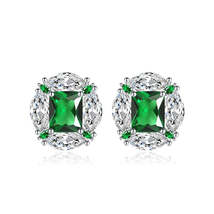 Green Radiant &amp; Marquise Crystal Silver-Plated Oval Stud Earrings - £12.63 GBP