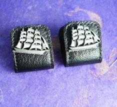 Pirate ship Cuff links leather wrap ANSON Schooner sailing cufflinks Vintage Bla - $125.00