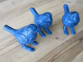 3 Cast Iron Blue Birds Statues Figurine Art Sculpture Garden Decor Paper... - £26.73 GBP