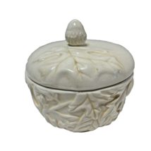Vintage Hallmark Ceramic Fall Acorn Leaves Sugar Bowl with Lid Cream 3.5&quot; - £9.32 GBP