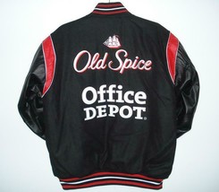 Tony Stewart Office depot Old Spice Wool Body  Leather Sleeves Reversible Jacket - £151.32 GBP