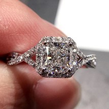 Halo Engagement Ring 2.50Ct Princess Cut Simulated Diamond 14K White Gold Size 7 - £216.49 GBP