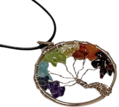 7 Chakra Crystal Tree of Life  Necklace Rose Gold Circle Symbol of Eternal Life image 4