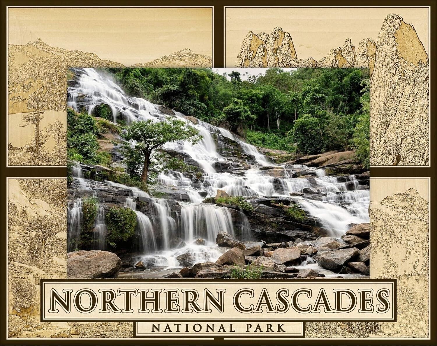 Northern Cascades National Park Laser Engraved Wood Picture Frame Landscape 3x5 - $25.99