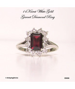 14K White Gold Garnet Diamond Ring Vintage 1970s - £451.63 GBP