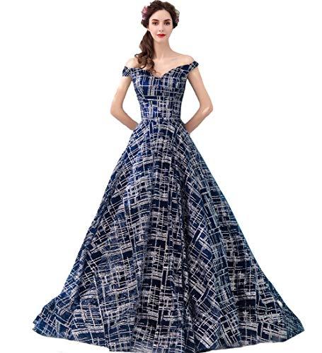 Kivary Women Off The Shoulder Sequins Long A Line Formal Evening Prom Dress Blue