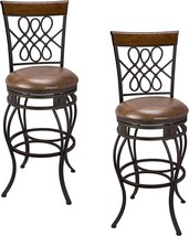 Kira Home Monarch I 30&quot; Swivel Bar Stool, Brown Leatherette Seat, Set Of 2 - £249.39 GBP