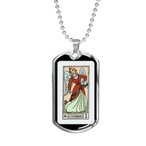 Tarot Card Necklace The Temperance Stainless Steel or 18k Gold Dog Tag 24&quot; - £37.92 GBP+