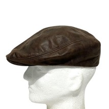 Vintage Henschel Brown Genuine Leather Newsboy Cap Cabbie Hat Adult Size... - £14.86 GBP