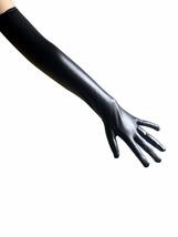 Angelique Womens Shiny Wet Look Elbow Length Long Sexy Black Gloves - £23.85 GBP