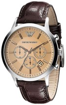 EMPORIO ARMANI AR2433 CLASSIC CHRONO LEATHER AMBER DIAL MENS WATCH - £101.75 GBP