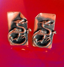 Copper Dragon Cufflinks Vintage Mythical Creature Chinese oriental Asian Figural - £99.68 GBP