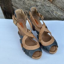 Miz Mooz Womens 11 Petra Casual Wedge Caged Sandals Brown Leather Wood Peep Toe - £27.96 GBP