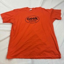 Best Buy Geek Squad Port &amp; Company Crew Neck T-Shirt Printed Orange Cott... - £11.62 GBP