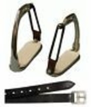 Childrens English Saddle Safety Stirrups Peacock Irons 3 3/4&quot; w/ Brown L... - $45.80