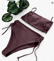 SHEIN - Ruched Tie Back Padded Bikini Set - Brown - Medium - $15.08