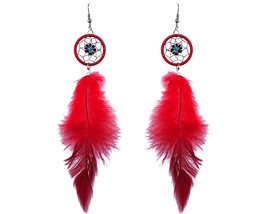 Daisy Flower Dream Catcher Long Natural Dyed Feather Dangle Earrings - Womens Fa - $17.81