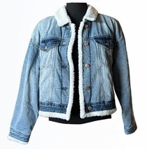 Wild Fable Crop Blue Denim Button Up Jean Jacket With Sherpa Lining New ... - $18.81+