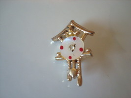 Vintage Gold Tone Mother of Pearl Cuckoo Clock Scatter Pin with Rhinestone - £4.79 GBP