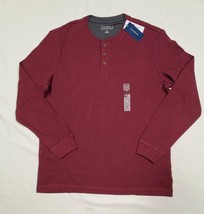 Medium Club Room Red Plum Maroon Ribbed Waffle Knit Thermal Henley Shirt 42&quot; - £10.54 GBP