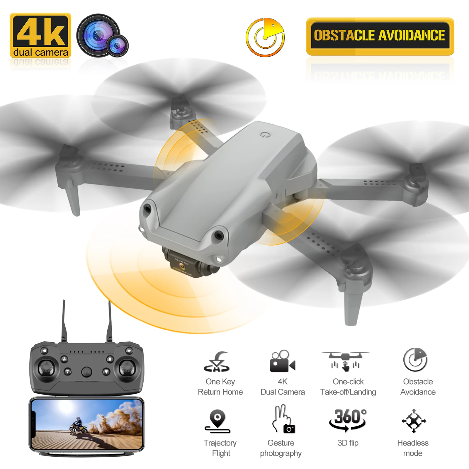Z608 RC Drone with 4K Dual Camera RC Quadcopter with Function Obstacle A... - £42.28 GBP+