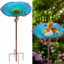 31.1&#39;&#39; High Flower Glass Bird Bath With Metal Stake Outdoor Garden Yard ... - $58.99