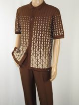 Men Silversilk 2pc walking leisure suit Italian woven knits 3115 Brown Beige image 2