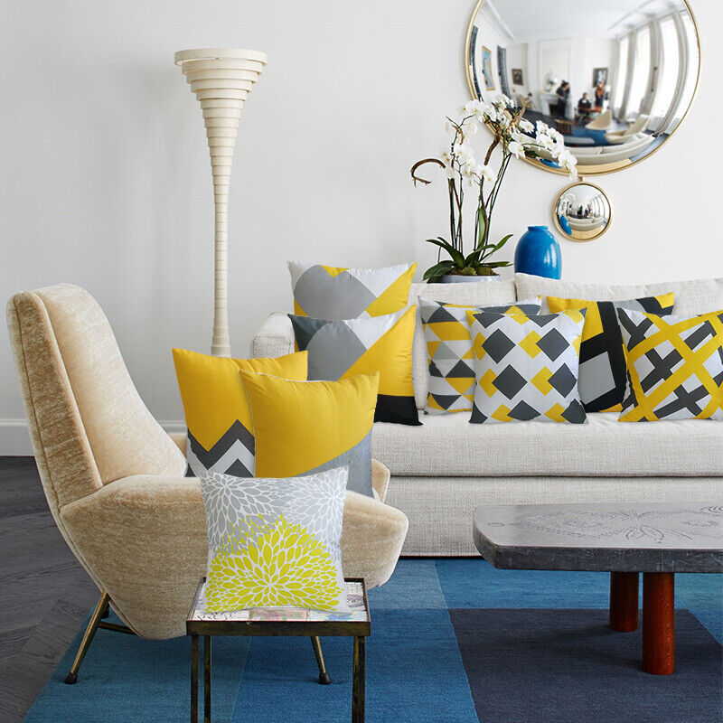 HQ 18 inch / 45cm  20 inch / 50 cm  Mustard Yellow Geometric Sofa Cushio... - $3.50